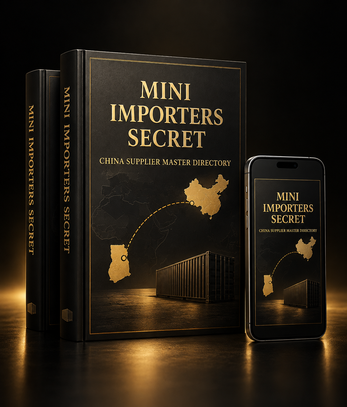 Mini Importers Secret China Supplier Master Directory shown as premium books and a phone